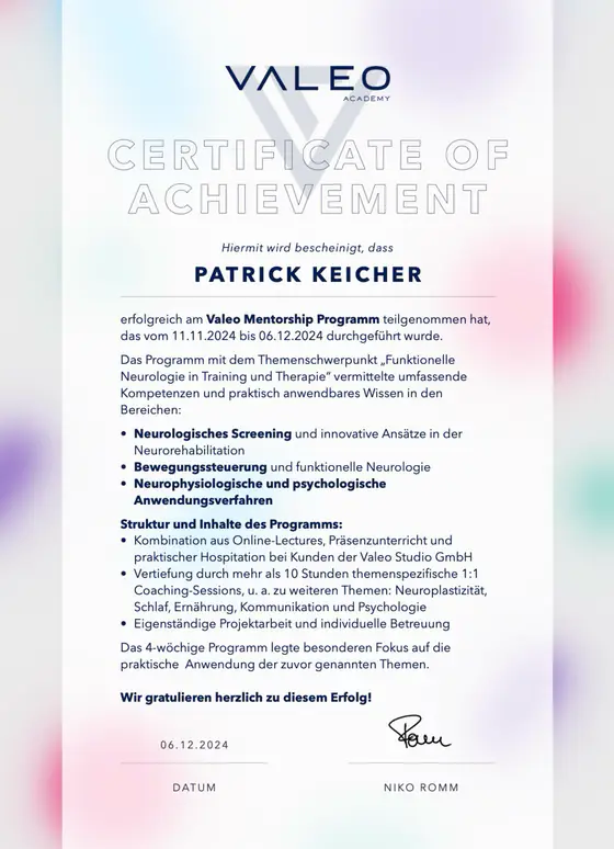 Zertifikat Valeo Mentorship Programm, Valeo Academy