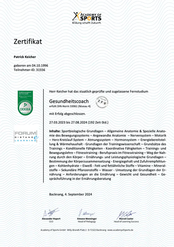 Zertifikat Gesundheitscoach, Academy of Sports