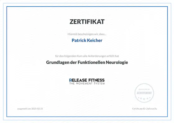 Zertifikat Grundlagen der Funktionellen Neurologie, Release Fitness