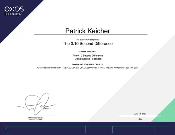 Zertifikat The 0.10 Second Difference, EXOS Education