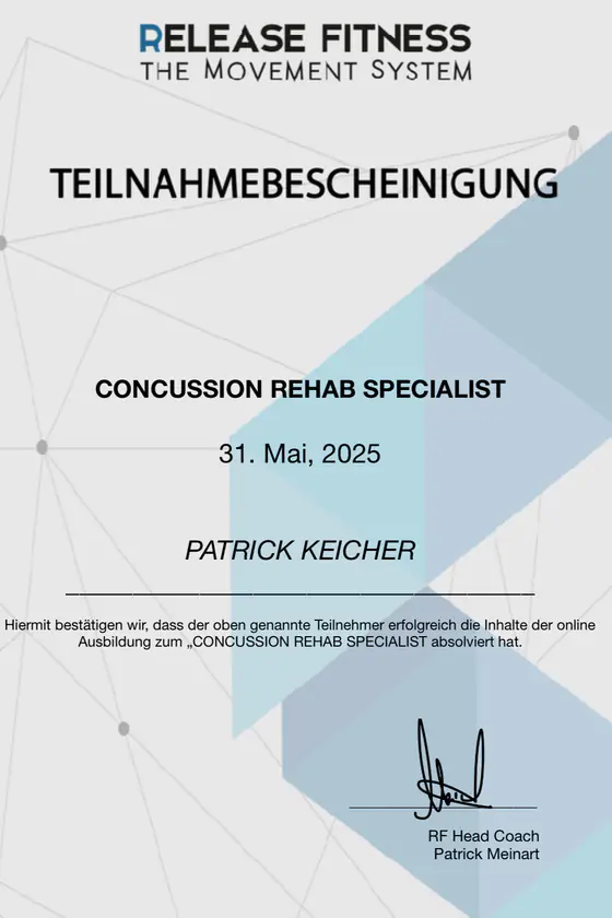 Teilnahmebescheinigung Concussion Rehab Specialist, Release Fitness